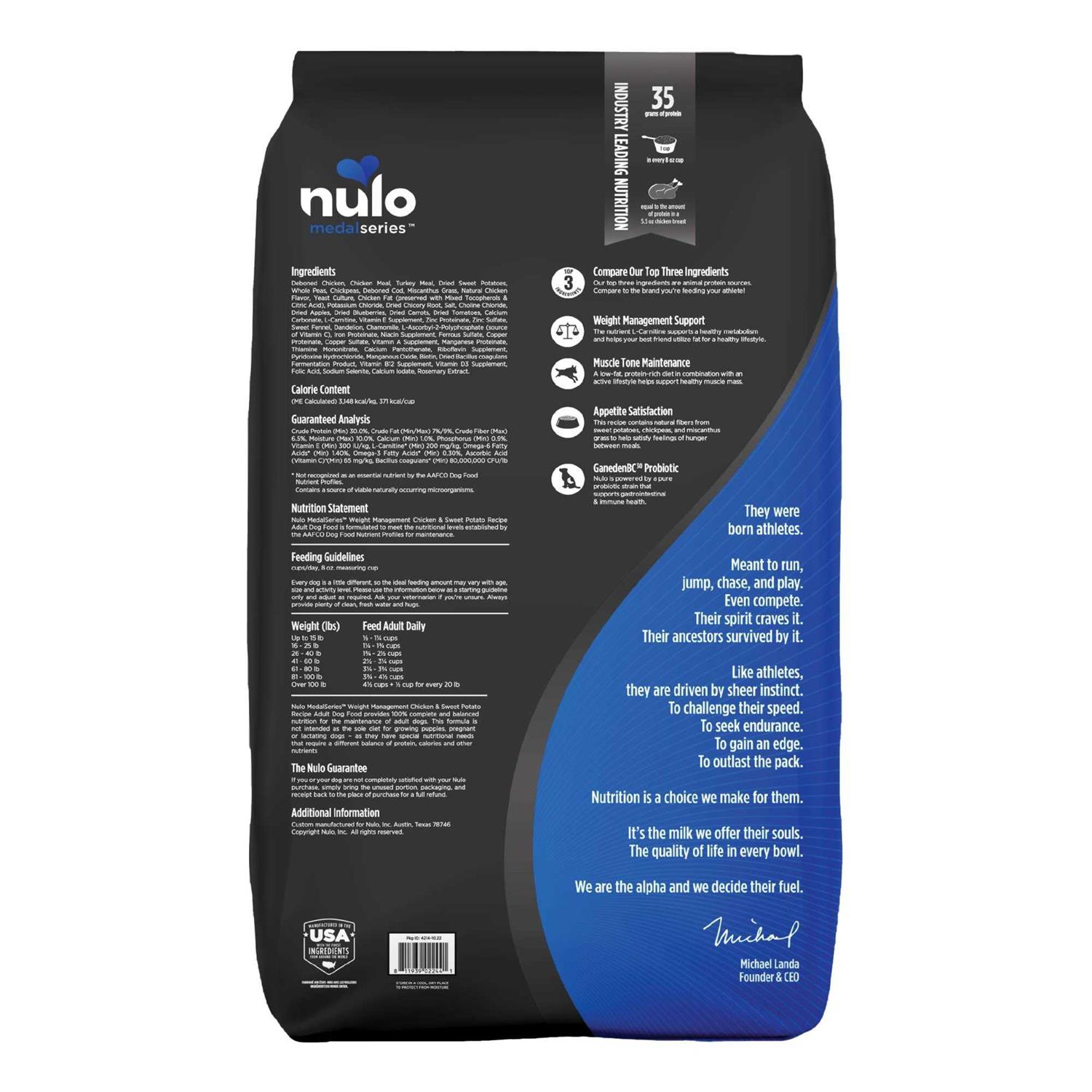 Nulo MedalSeries Grain-Free Weight Management Chicken & Sweet Potato Adult Dry Dog Food - Pet Supplies online store