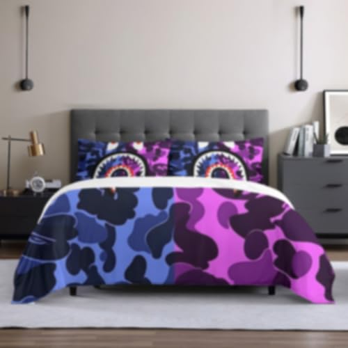 Shark Mouth Camo 3pcs Bedding Set，Comforter Cover Cartoon Duvet Cover Set Twin Full Queen King Size Quilt Cover for Adults Teens Bedroom Decoration