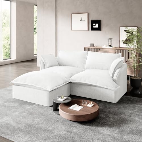 Cloud Modular Sectional Sofa,White 5 Seaters L Shape Down Fill Sectional Convertible Deep Seat Modular Couch with Ottoman,Detachable Couch Cushion Covers Sofa for Living Room