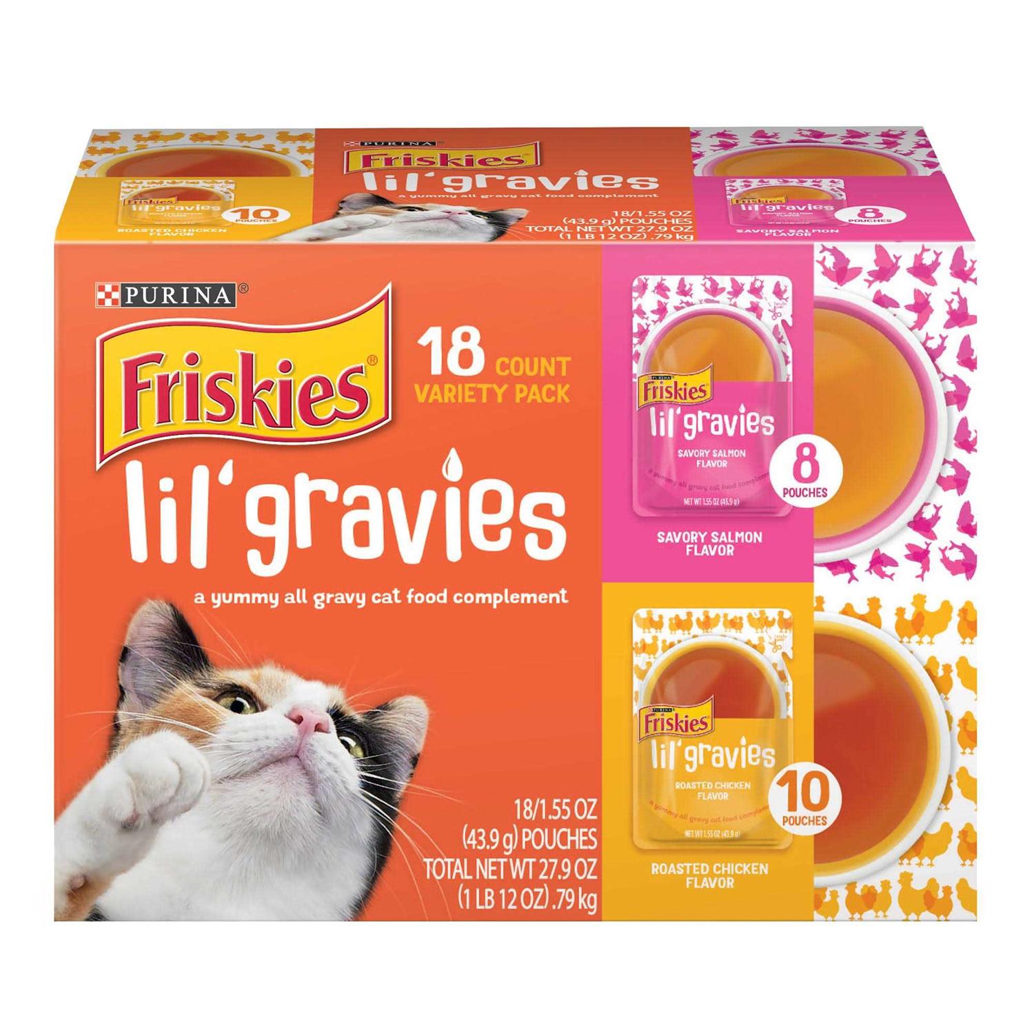Friskies Lil' Gravies Variety Pack Cat Food Complement, 1.55-oz pouch, case of 18 - Pet Supplies online store