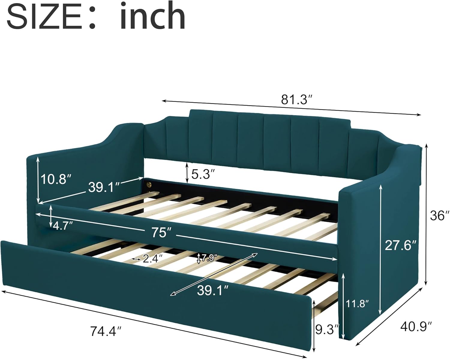Modern Light Luxury Furniture Green Cushioned Sofa Bed with Rollers is Suitable for Living Room and Bedroom