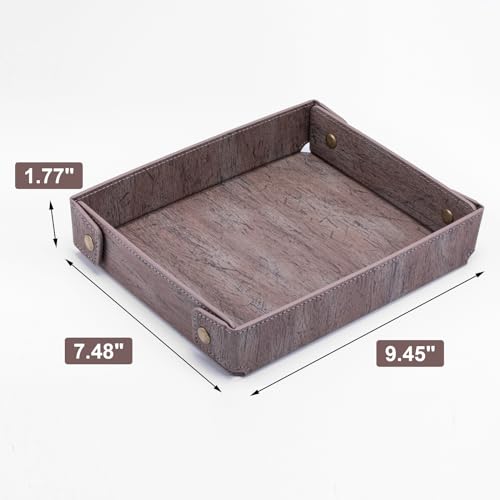 Faux Leather Valet Tray with Wood Pattern Organizer for Men - Catch-All Tray for Entryway Table Key, Wallet, Watch, Coin Change, Phone, Dresser EDC Dump Jewelry, Bedside Desk-top