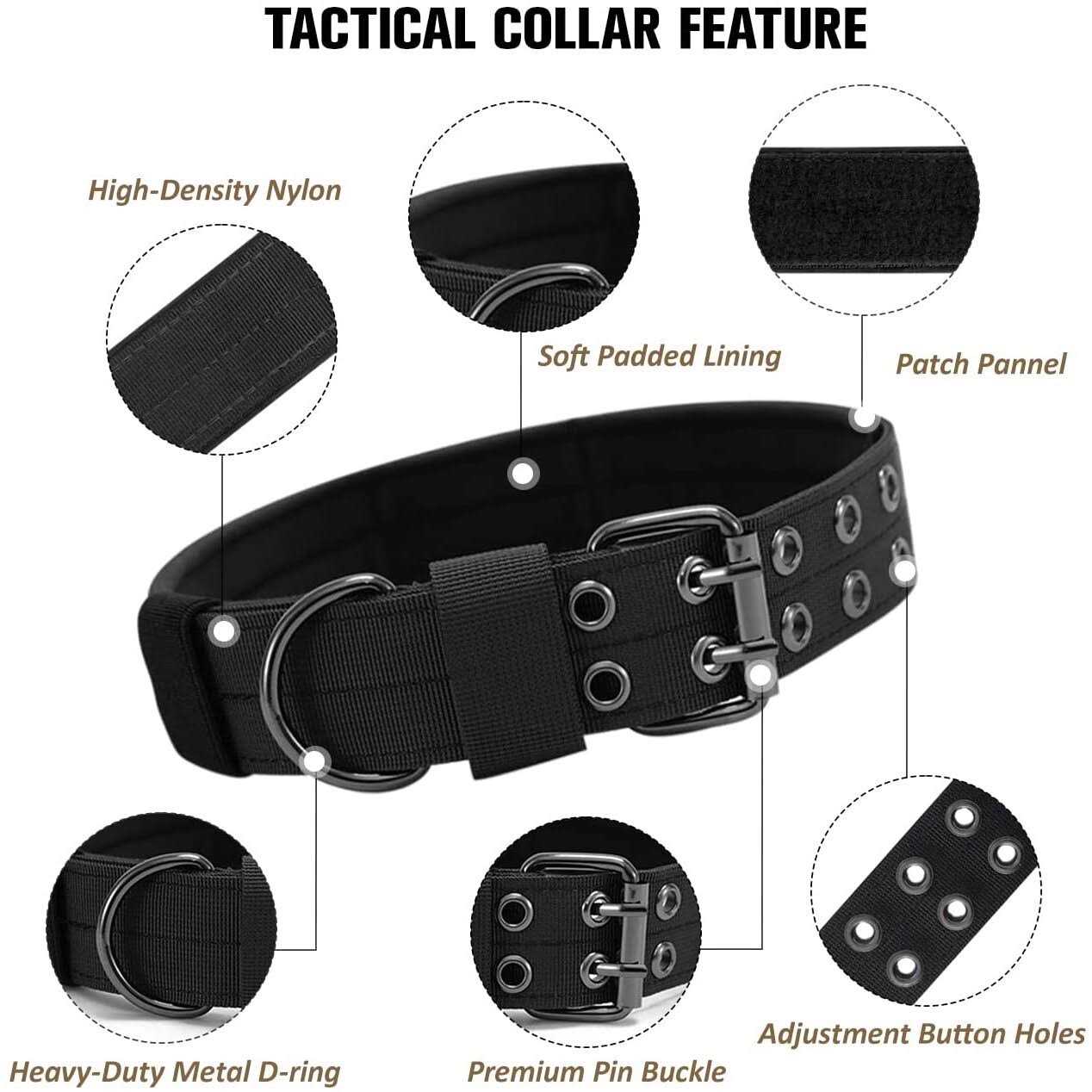 Tactical Dog Collar Military Dog Collar Nylon Adjustable Training Dog Collar Heavy Duty Metal Buckle for Medium Large Dogs - Pet Supplies online store