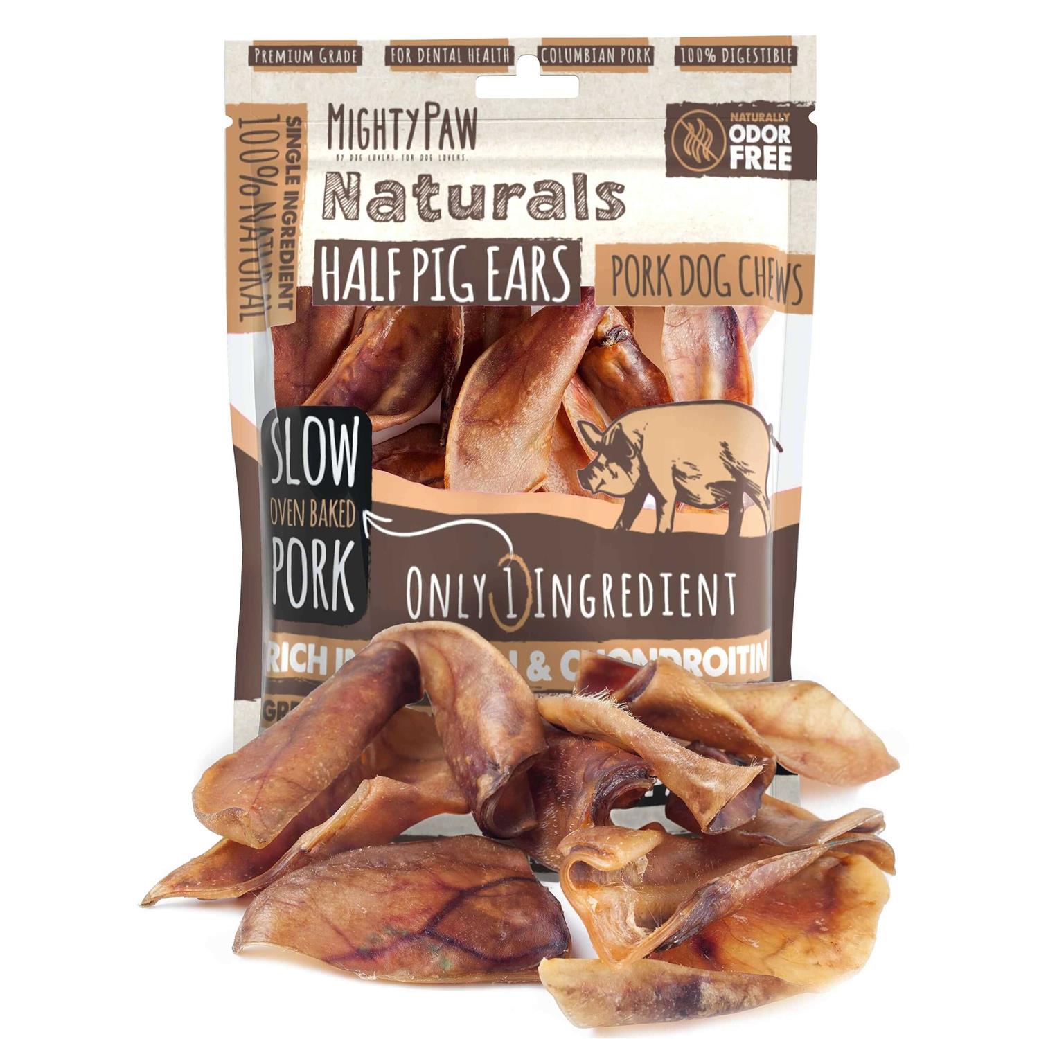 Mighty Paw Half Pig Ears for Dogs All Natural Dried Single Ingredient Dog Treats - Pet Supplies online store