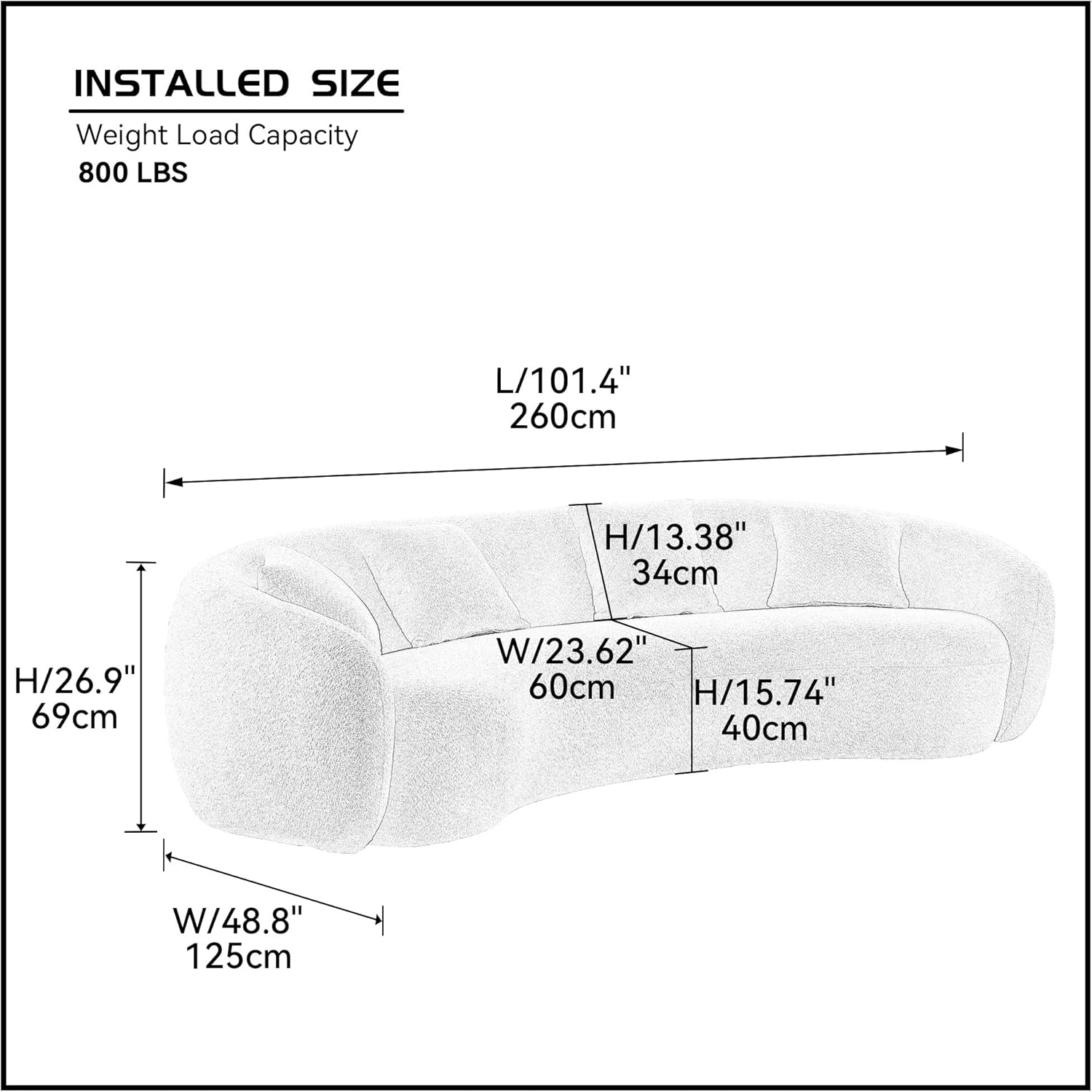 5 Seats Teddy Fleece Boucle Freestanding Sofa Modern Half-Moon Comfy Leisure Couch with 4 Perfectly-scaled Pillows, Oversized Sleek Curved Sofa&Couch for Home Office Apartment Living Room