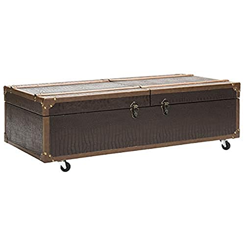 Safavieh Home Zoe Brown Faux Leather Storage Trunk Coffee Table with Wine Rack