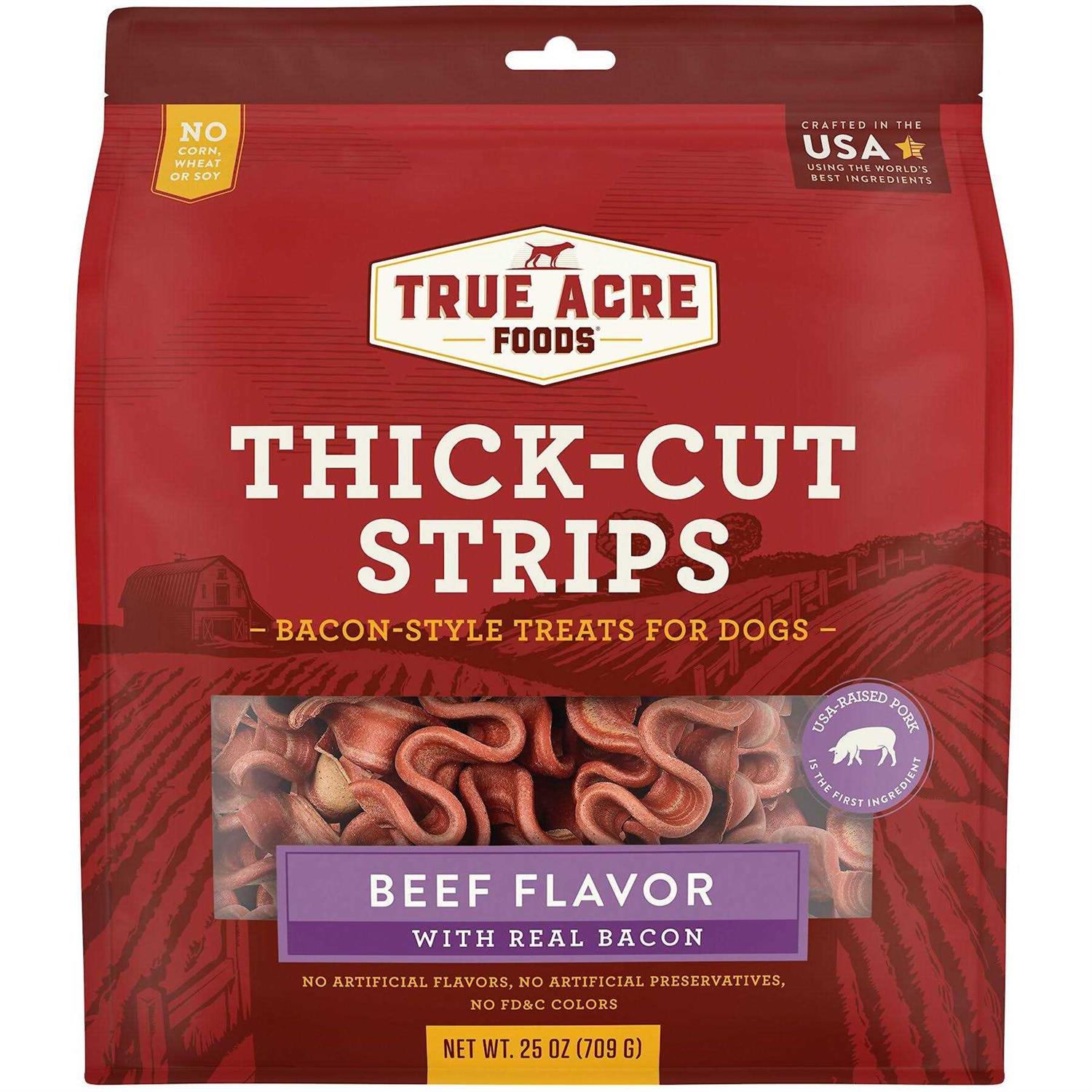 True Acre Foods Thick Cut Strips with Real Bacon and Dog Treats - Pet Supplies online store