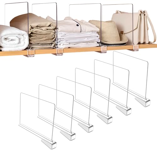 Sooyee Acrylic Shelf Dividers for Closet Organization,4 PCS Closet Shelf Organizer,Closet Dividers Purse Organizer for Closet,Closet Separator for Bedroom Kitchen Cabinets and Office Shelves,Clear