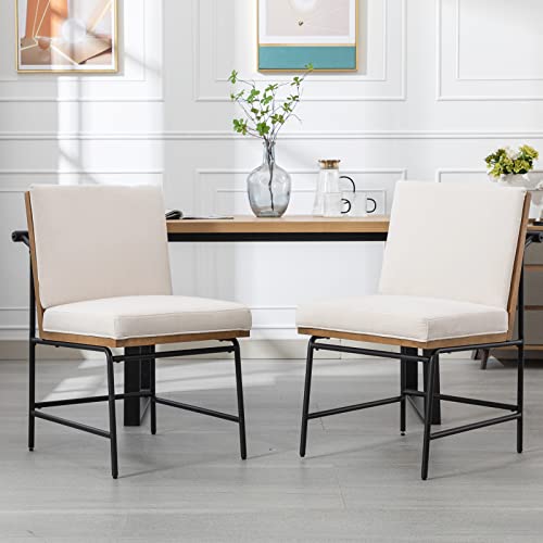 DUOMAY Mid-Century Modern Dining Chairs Set of 2, PU Leather Upholstered Side Chair with Rear Handle, Armless Chair with Metal Legs for Kitchen Dining Room Living Room Vanity, Black