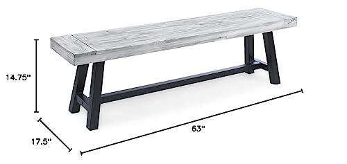 GDFStudio Indoor Farmhouse Light Grey Sandblast Finish Acacia Wood Dining Bench with Black Rustic Metal Finish Frame