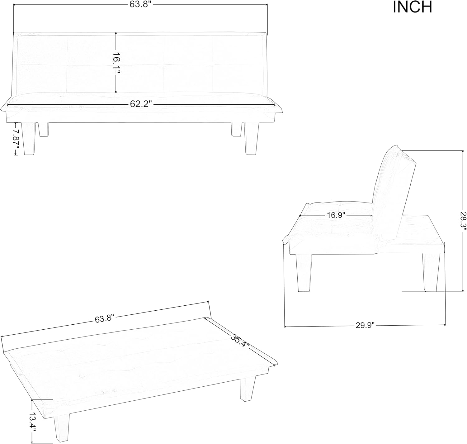 YUNLife&Home Modern Cozy Loveseat,Soft Upholstery Futon Sofa Daybed,Small Love Seat Recliner Couch for Living Room Office Apartment Compact Space Furniture Set,Solid and Easy to Assemble, Black 63.8