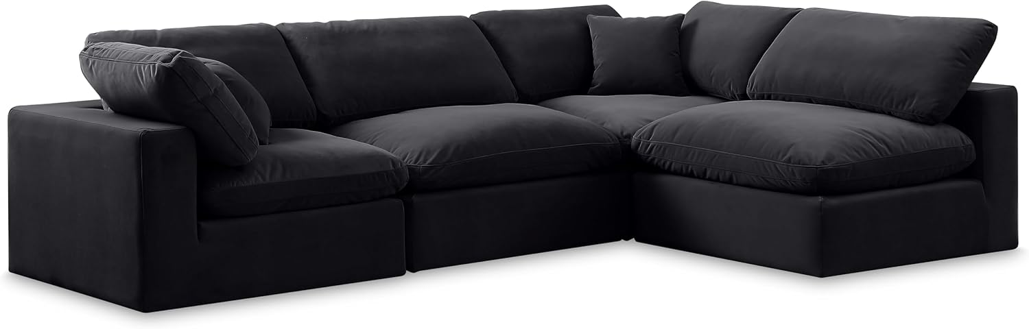 Meridian Furniture Comfy Collection Modern | Contemporary Upholstered Modular Sectional, Soft Velvet, Down Feather Cushions, 119