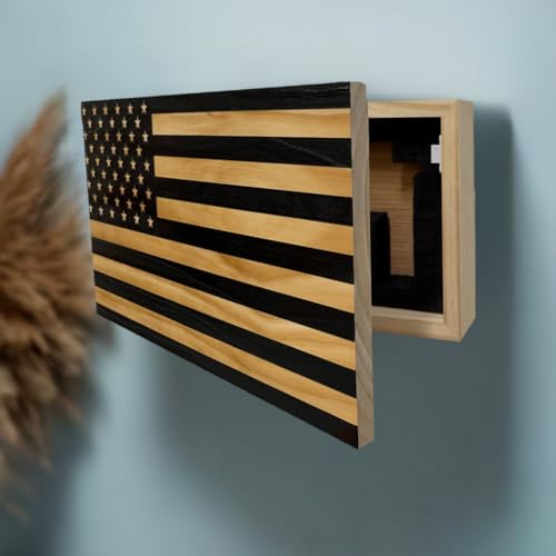 American Flag Concealed Gun Cabinet, Hidden Gun Storage American Flag (Black & White Distressed)