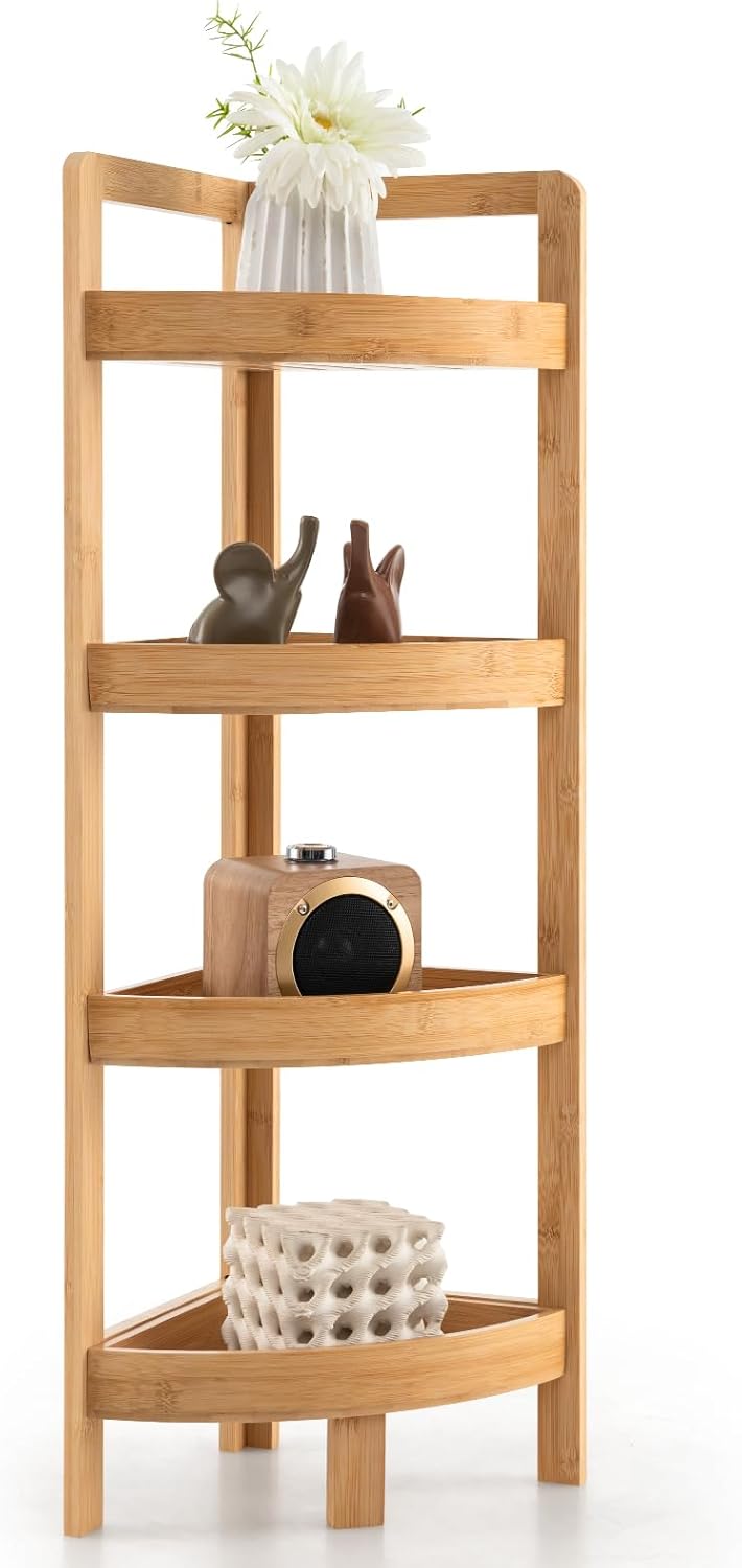 Giantex Bathroom Corner Shelf Stand - 4 Tier Bamboo Corner Stand, 31.5