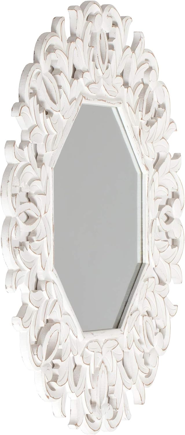 Fetco Habitat Fetco MR3808W Tull Carved Octagonal Mirror, White