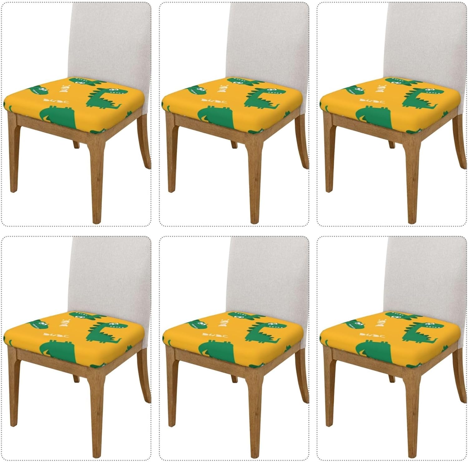 Chair Seat Covers 6pcs for Dining Room Cute Dinosaur Pattern Removable Chair Slipcovers for Office Kitchen Party Bar 16.9
