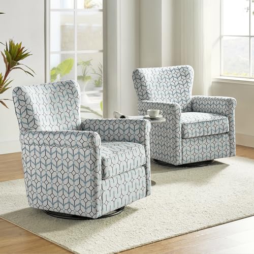 HULALA HOME Floral Fabric Swivel Rocking Chair, Swivel Rocker with Removable Backrest & Shakeable and Turntable Metal Base, Modern Single Sofa Chair for Living Room Nursery, Spring