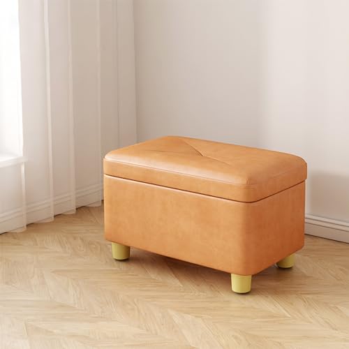 Storage Footstool Rectangle Ottoman PU Upholstered Seat with Stable Wooden Legs Footrest for Bedroom Living Room Entryway Dressing Table(Grey-40x26x27cm)