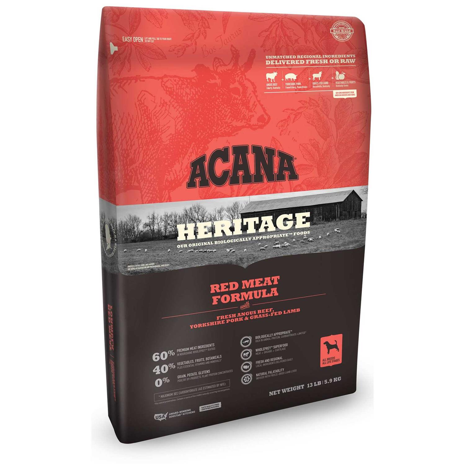 Acana Heritage Red Meat Dry Dog Food 25lb - Pet Supplies online store