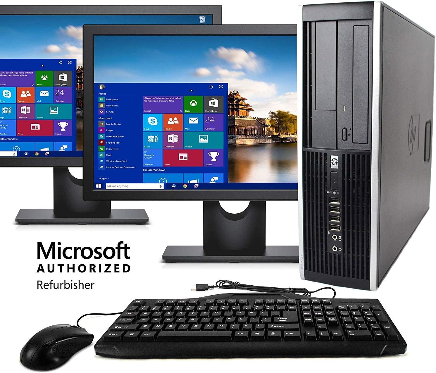 HP Elite Desktop Computer, Intel Core i5 3.1GHz, 8 GB RAM, 500 GB HDD, WiFi, Keyboard & Mouse, Dual 17in LCD Monitors Brands Vary (Upgrades Available) DVD-RW, Windows 10 (Renewed)