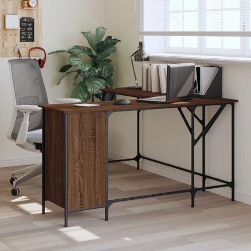vidaXL Desk L-Shape Computer Table with Shelves Brown Oak Engineered Wood