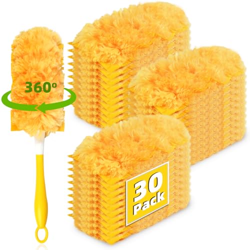 30 Pack 360 Dusters Refills for Swiffer Dusters, Unscented Heavy Duty Duster Kit Disposable Dusters Refills with 1 Handle for Cleaning Furniture, Blinds, Ceiling Fans