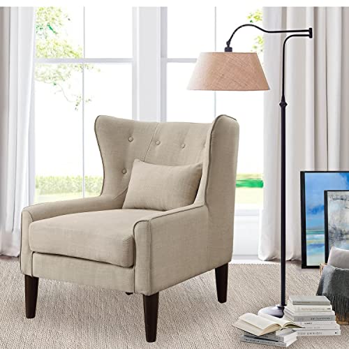Rosevera Malcolm Liviana Tufted Fine Polyester Wingback Armrest Club Accent Chair with Back Cushion for Living Room Bedroom, Standard, Biege