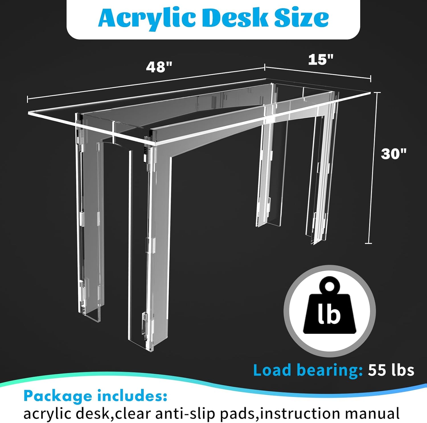Nalwort Acrylic Desk, Modern Clear Desk, Acrylic Office Desk, Acrylic Entryway Console Table, Versatile Desk for Offices and Bedrooms, 48