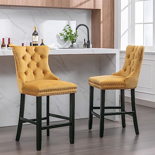 Danxee Velvet Counter Height Upholstered Barstools, Bar Stools Seat Height 27