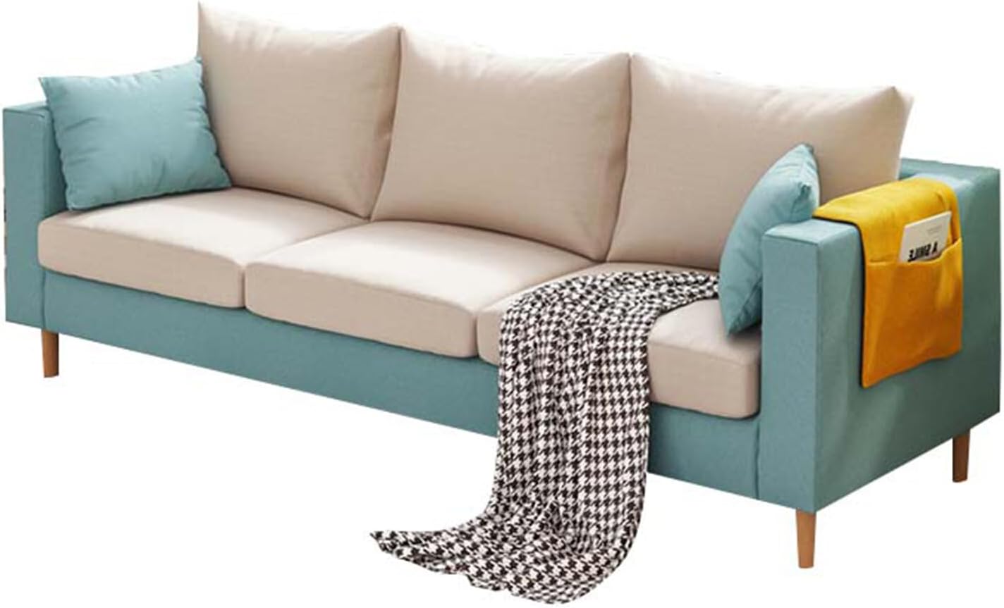 Sectional Sofa Couch Convertible L Shaped Couches with Solid Wooden Frame & Padded Cushions Chair with Durable Square Metal Legs (Off white, 56.69