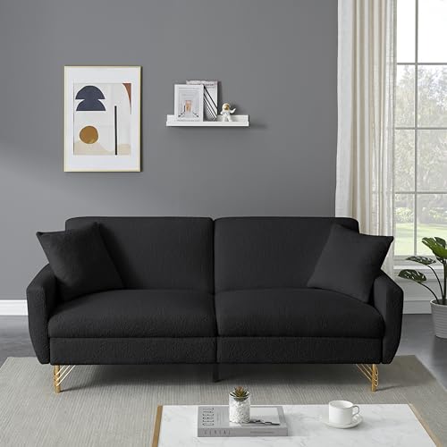 Teddy Faux Leather Futon Sofa Bed-Convertible Sleeper Sofa, Small Futon Loveseat Sofa Cama, Recliner Chaise Lounge Couch Bed w/ 3 Level Armrest & Backrest, Comfy Futon Couch for Living Room