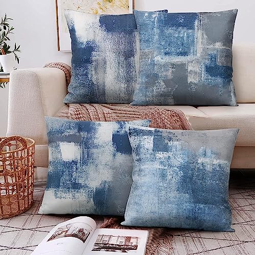Balaena Teal and Gray Throw Pillow Covers Set of 4 18 x 18 Inches,Turquoise Modern Abstract Art Artwork Decorative Pillow Cushion Covers for Couch Bedroom Living Room