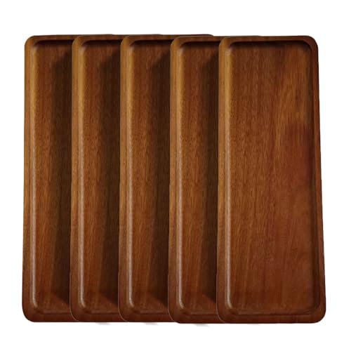 Set of 5 Acacia Wooden Trays Oval Serving Tray Wooden Rectangular Plate Fruit Salad Cheese Tray Coffee Tray Appetizer Decorative Tray Bathroom CountertopWooden Tray Bench Tray (Rectangular 5Pc)