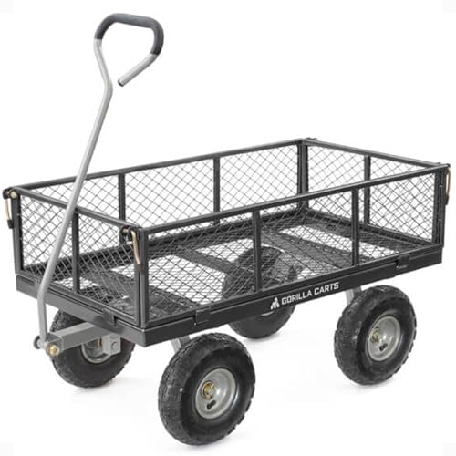 Gorilla Carts Steel Utility Cart, Garden Wagon w/Handle & Removable Sides, Up to 800 Lbs - Heavy-Duty Gardening Equipment for Yard, Lawn, and Outdoor Use