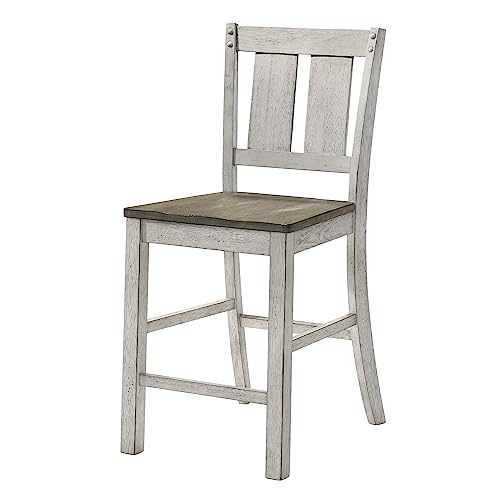 24/7 Shop at Home Charis Farmhouse Wood Counter Height Chair with Ladder Slat Back and Footrest, Set of 2 for Dining Room, Kitchen, Restaurant, Cremini Brown and Antique White