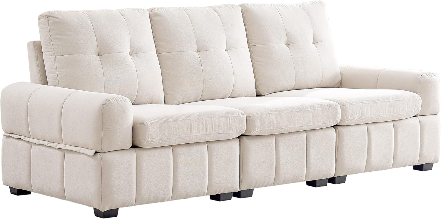 Modern Tufted Living Room Sofa with Storage Space, High Back Height Upholstered Futon Sofa, for Apartment, Dorm, Reception