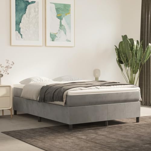 queen bed frame、bed frame、Box Spring Bed with Mattress Light Gray 72