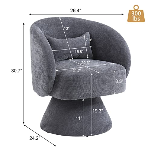 KIVENJAJA Swivel Accent Chair, Linen Fabric Upholstered 360°Swivel Barrel Arm Chairs, Modern Small Armchair with Pillow & Round Back for Living Room Bedroom Nursery (Linen, Grey)