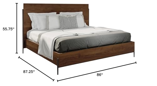 Hekman Furniture King Panel Bed – Bedford Tobacco Finish, Solid Mango Wood, Headboard & Footboard, Hand-Forged Iron Base with Iron Finish, Industrial Bedroom Furniture