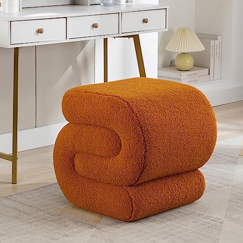 Teddy Ottoman Stool, Modern S-Shaped Sherpa Vanity Stool Chair Boucle Pouf Ottoman Foot Stool Decorative Floor Seat for Makeup Room Bedroom Living Room (Coffee)