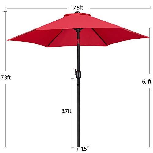 Yaheetech 7.5FT Patio Umbrella Market Umbrella with 6 Ribs Push Button Tilt and Crank Garden Table Umbrella for Garden, Deck, Backyard, Pool, Beach Red