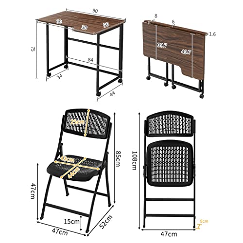 Folding Office Desk and Chair ser with Removable Wheels, No Assembly Computer Desks & Workstations for Home Office Bedroom (Color : Wood Set, Size : 90 * 56 * 75cm)