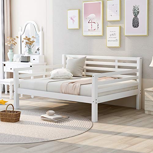 Daybed Full Size, Wooden Day Bed Frame with Clean Lines for Bedroom, Living Room, Guest Room, Wood Slat Support, No Box Spring Needed, Grey