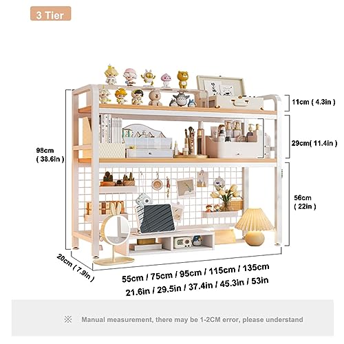 Desktop Shelf Bookcase, Desktop Bookshelf 2-Tier 3-Tier, Adjustable Desk Hutch, Office Desk Organizer Display Rack, Desk Storage Shelves for Home Office Kids Dorm (Color : White, Size : 3-Tier 115cm