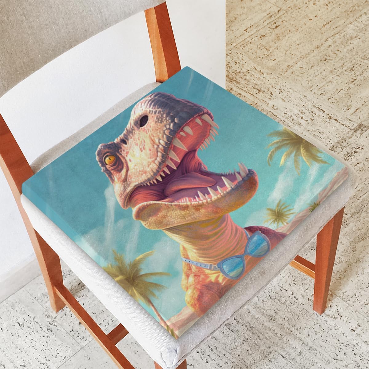 Dinosaur Coconut Desert Square Seat Cushions 16 * 16 Inch High Density Sponge Filling Soft Comfortable Removable with Zipper Chair Cushion for Kitchen Dining Room Couch Office Chairs Car