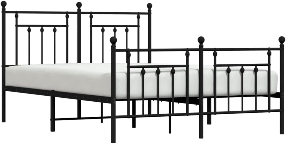 vidaXL Powder Coated Steel Bed Frame - Robust Black Metal Double Bed with Functional Headboard, Footboard and Extra Storage Space Beneath – Industrial Style