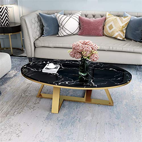Mid Century Marble Coffee Table | Oval | Black Marble Top and Gold Metal Base | Living Room/Balcony/Office Decoration