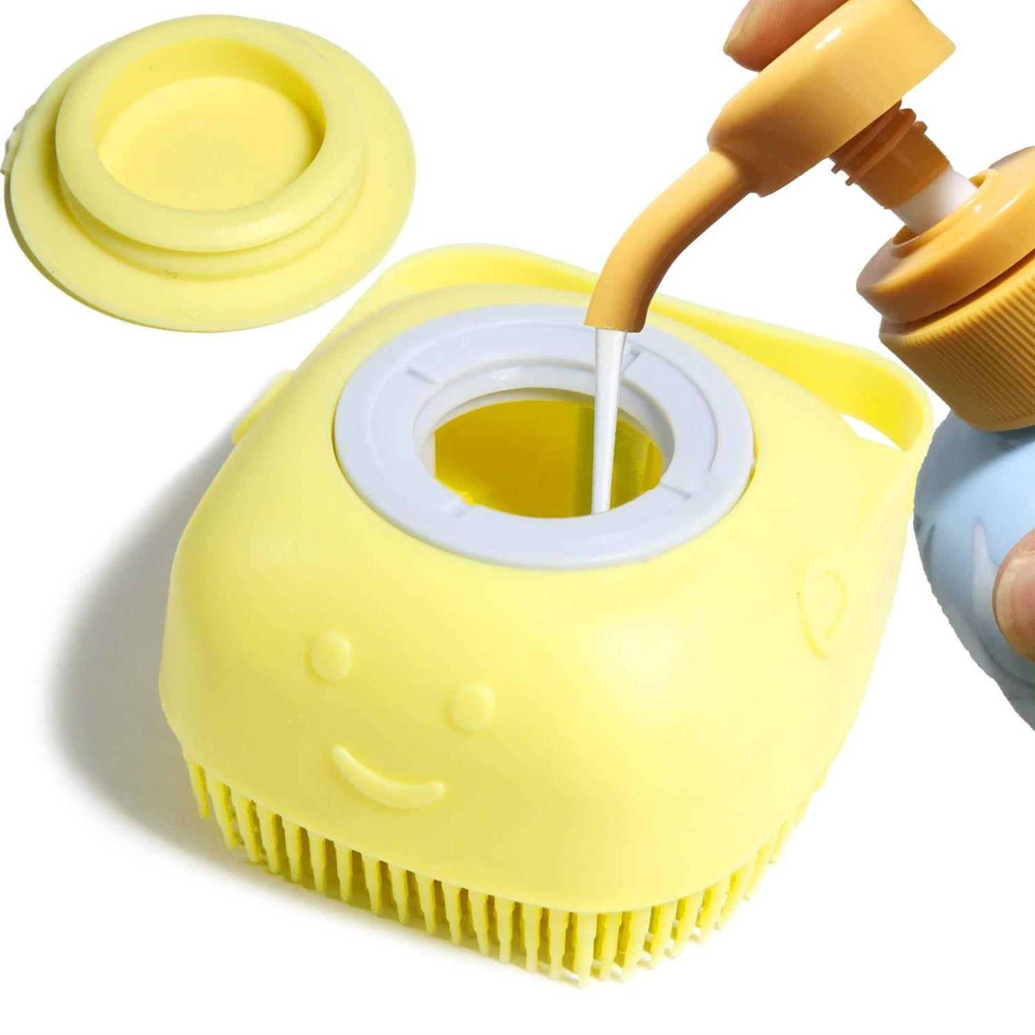 Woleigiao Dog Bath Brush, Pet Massage Brush Shampoo Dispenser, Soft Silicone Brush Rubber Bristle for Dogs and Cats Shower Grooming - Pet Supplies online store
