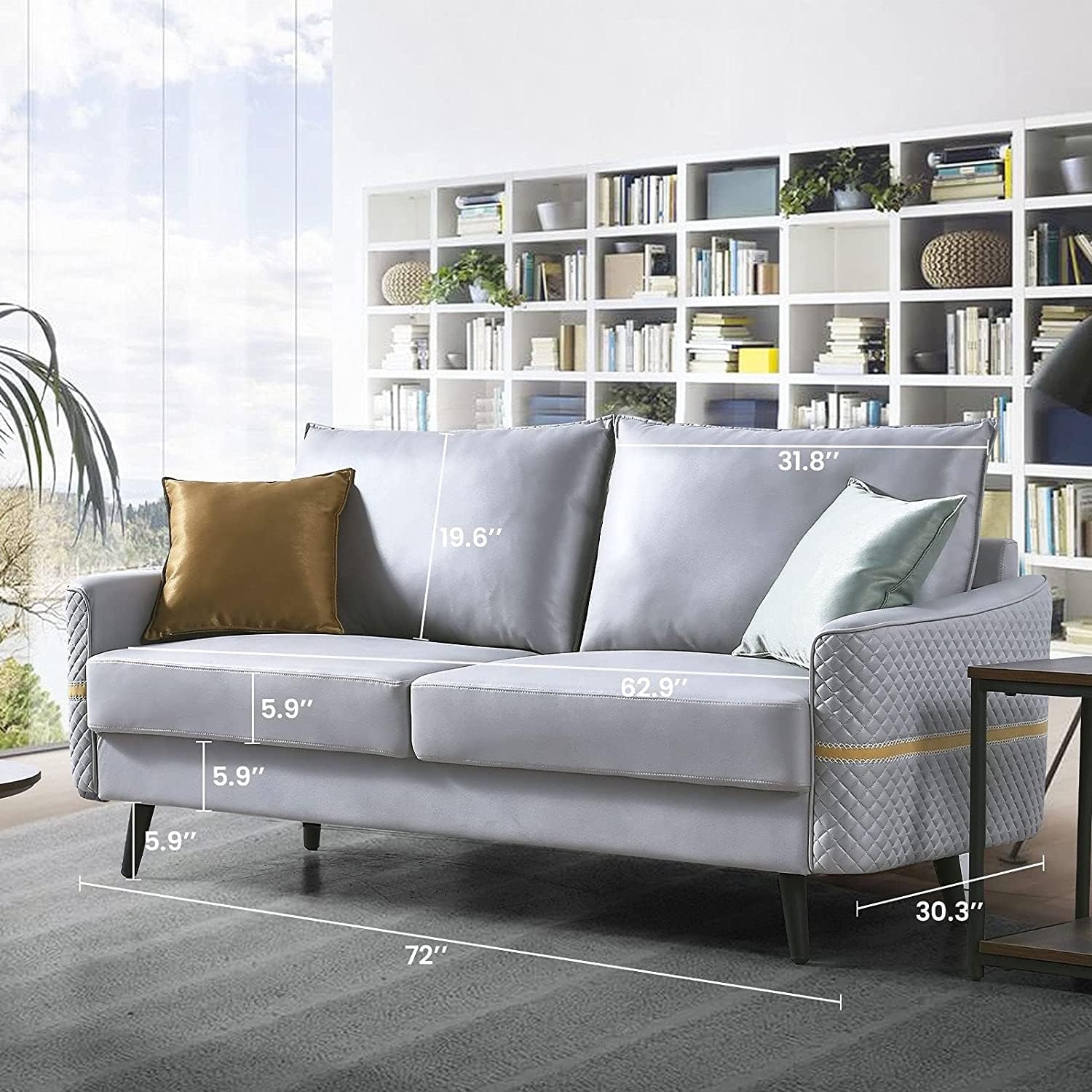 72 inch Sofa Couch, Mid-Century 3-Seat Tufted Love Seat for Living Room, Bedroom, Office, Apartment, Dorm, Studio