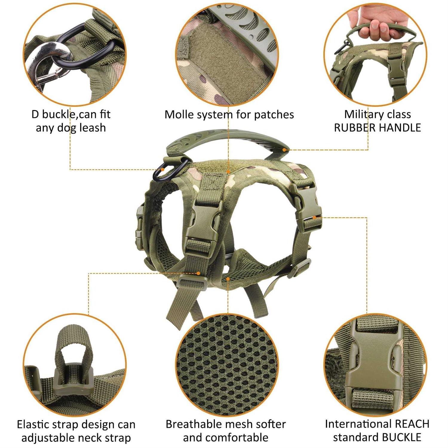 Annchwool Tactical Dog Harness for Small Dogs with Handle, Military Service Dog Vest and Leash Set for Outdoor Training Walking Hiking - Pet Supplies online store